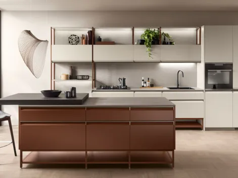Cucina Moderna Formalia 03 in Grigio Chiaro e Ruggine di Scavolini