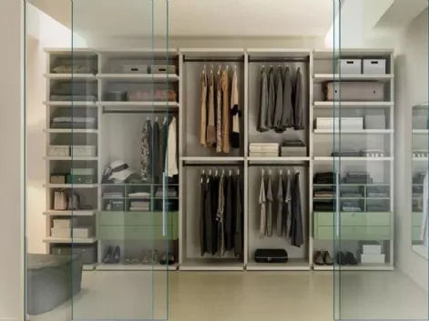Cabina Armadio in laminato quarzo e laccato flora NC402 di Moretti Compact