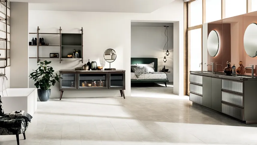 Mobile da Bagno Diesel Open Workshop con ante in Vetro Ribbed Glass di Scavolini Bathrooms
