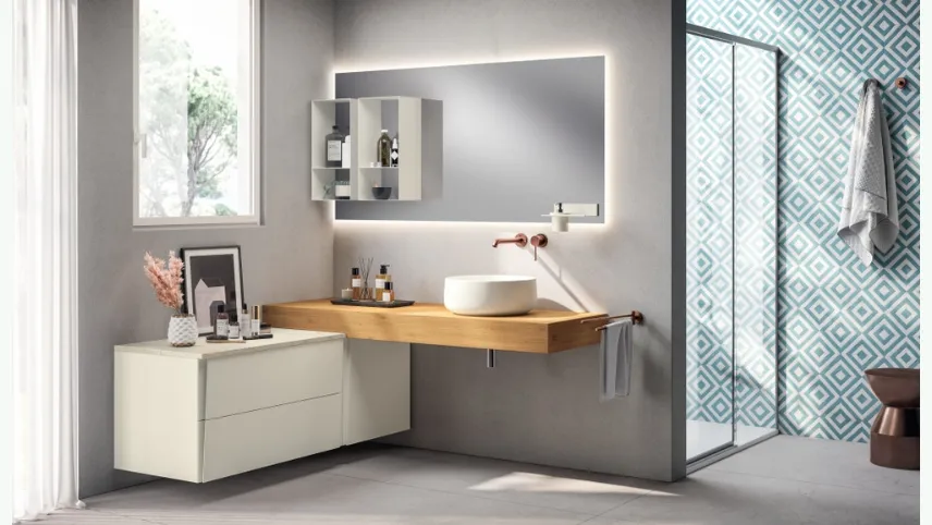 Mobile da Bagno Lagu Laccato Opaco Bianco Prestige e Rovere di Scavolini Bathrooms