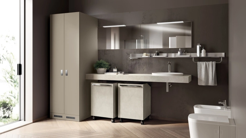 Mobile da Bagno Laundry Space Aquo in laccato Visone e decorativo Bianco di Scavolini Bathrooms