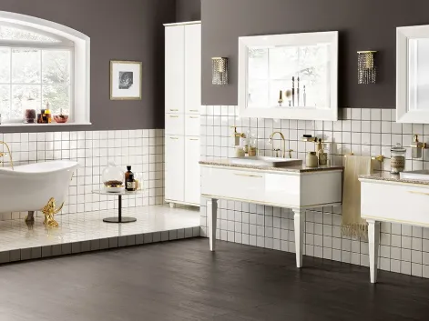 Mobile da Bagno Magnifica in laccato lucido Bianco Prestige e profili Oro di Scavolini Bathrooms