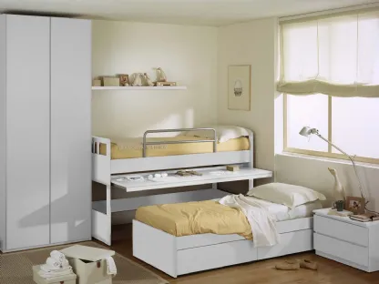 Cameretta in laccato bianco opaco Castelli composizione 01 con letto estraibile di Fratelli Elli
