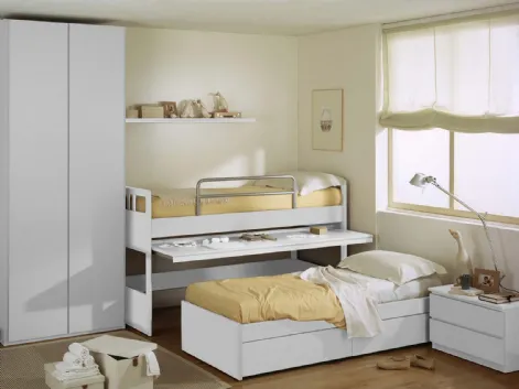 Cameretta in laccato bianco opaco Castelli composizione 01 con letto estraibile di Fratelli Elli