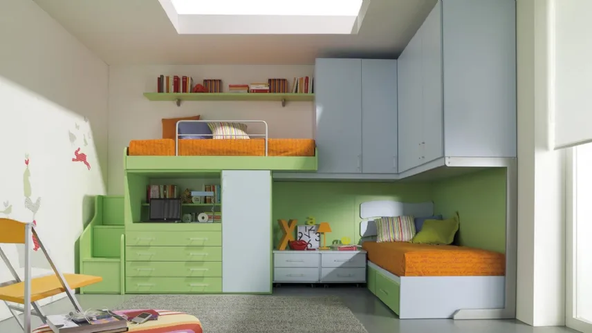 Cameretta Young Celeste e Verde Cedro di Ime Arredamenti