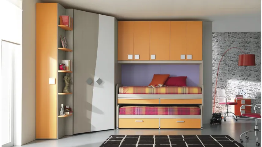 Cameretta Young Olmo Grigio e Mandarino di Ime Arredamenti