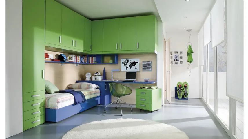 Cameretta Young Verde Cedro e Blu di Ime Arredamenti