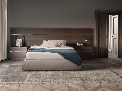 Letto matrimoniale sommier in tessuto con Boiserie in legno di Pianca
