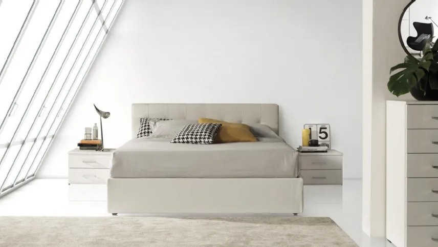 Letto Contenitore Relais rivestito Ecopelle bianca di Ime Arredamenti