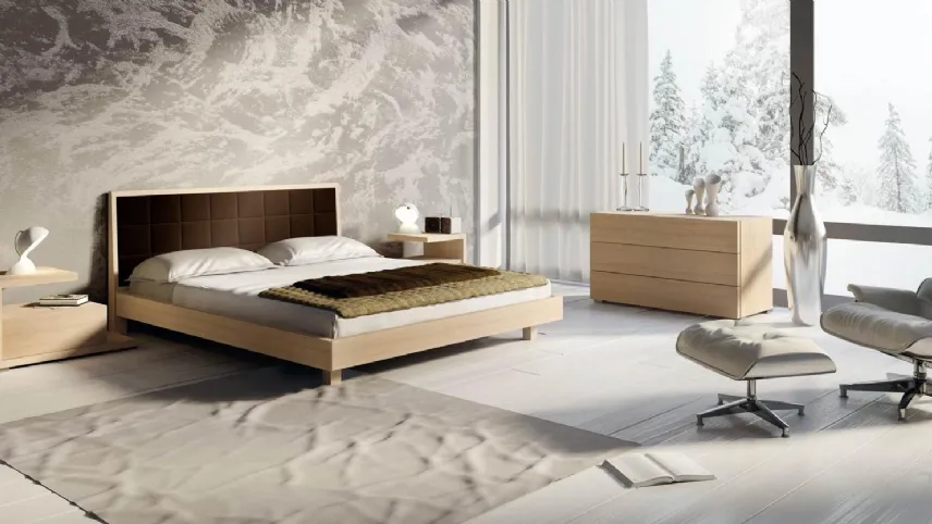 Letto in legno con testiera in tessuto trapuntato Kim di Fratelli Elli