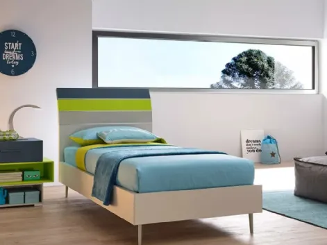 Letto singolo in melaminico e laccato con testiera SC113 Moretti Compact