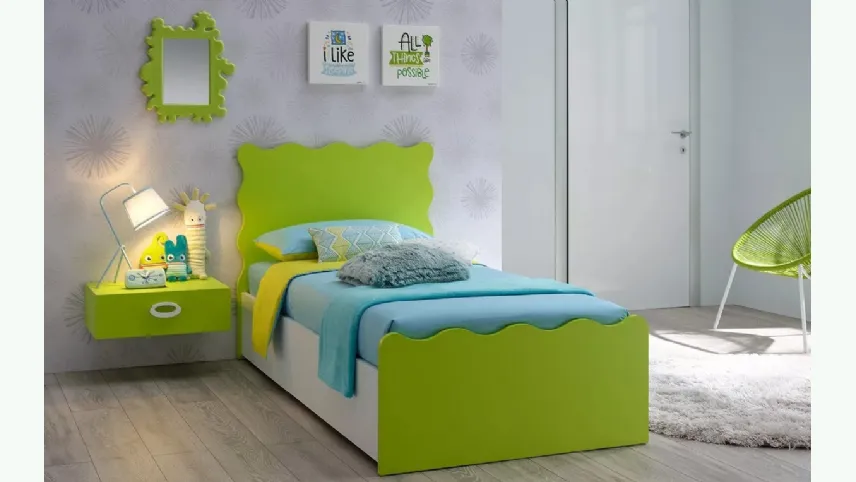 Letto singolo con testiera e pediera sagomate in laccato e melaminico SC109 di Moretti Compact