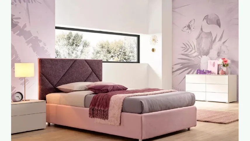 Letto a una piazza e mezza in tessuto con testiera SC213 di Moretti Compact