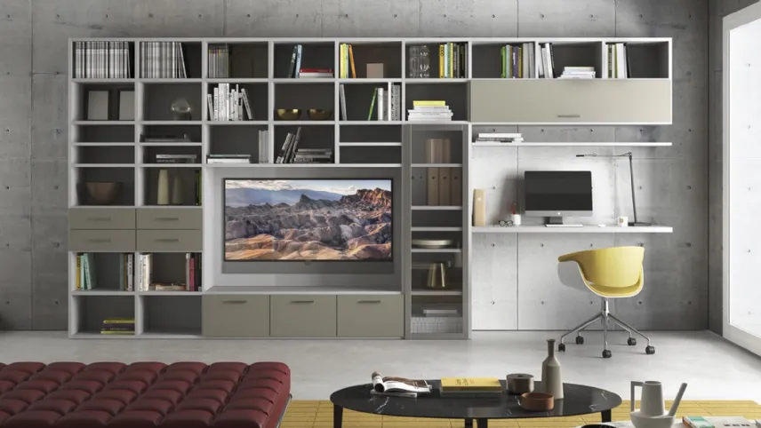 Libreria Betulla e Sabbia Home Office con scrittoio di Ime Arredamenti