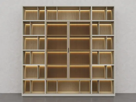 Libreria in laccato Creta e essenza legno Barrique di Fratelli Elli