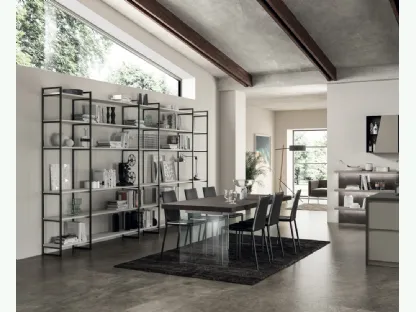 Libreria Living Liberamente sistema Metro in alluminio e decorativo Concrete Jersey di Scavolini