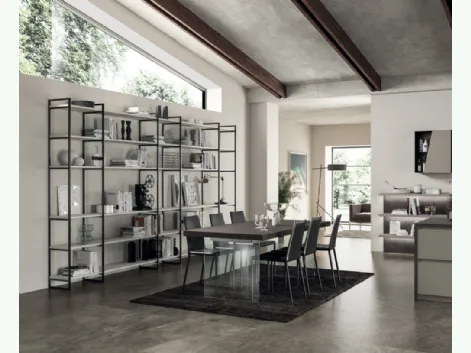 Libreria Living Liberamente sistema Metro in alluminio e decorativo Concrete Jersey di Scavolini