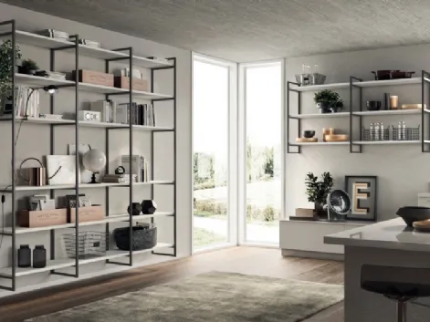 Libreria Living Sax sistema Metro in decorativo Concrete Jersey di Scavolini