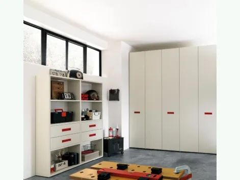 Libreria in melaminico Quarzo con maniglie in laccato Ciliegia NC308 Moretti Compact