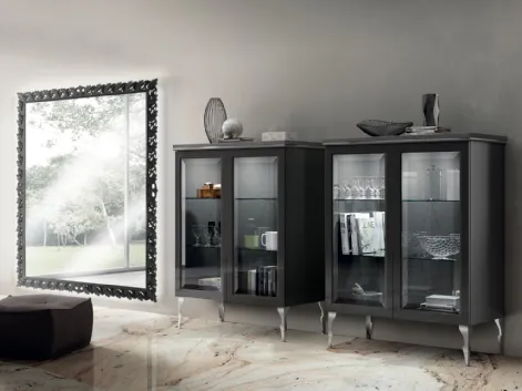 Madia Living Exclusiva in laccato lucido Grigio Ferro con ante in vetro di Scavolini