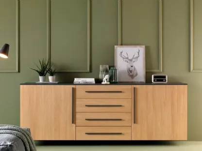 Madia dal design decorativo elegante con struttura laccata grafite LV203 di Moretti Compact