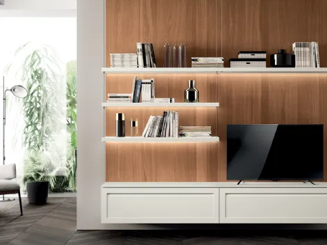 Parete Attrezzata Living Carattere in laccato opaco Bianco Prestige di Scavolini