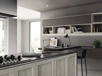 Parete Attrezzata sospesa Living Evolution in laccato Grigio di Scavolini