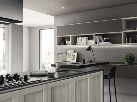 Parete Attrezzata sospesa Living Evolution in laccato Grigio di Scavolini