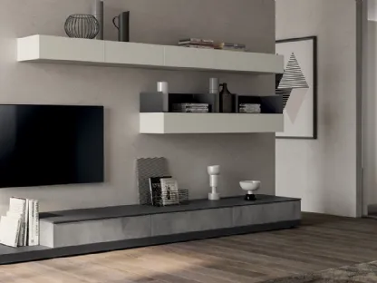 Parete Attrezzata Living Evolution in decorativo Concrete Medium di Scavolini