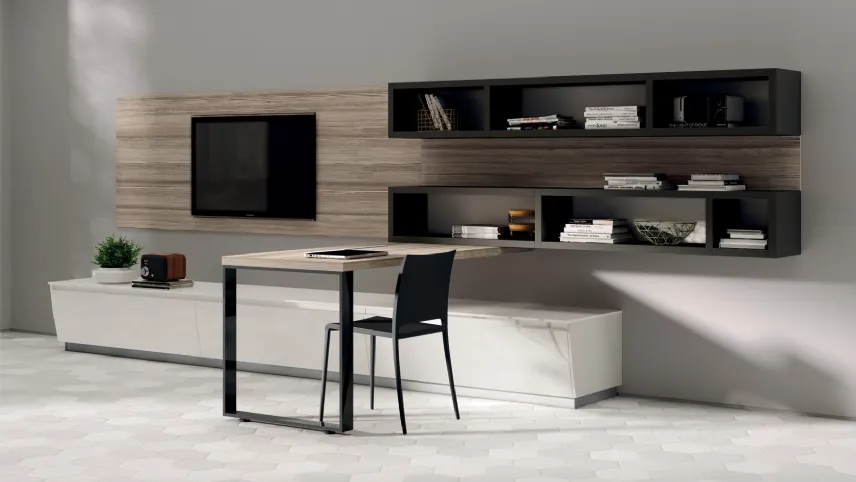 Parete Attrezzata Living Flux in decorativo Larice Zolfino e laccato di Scavolini