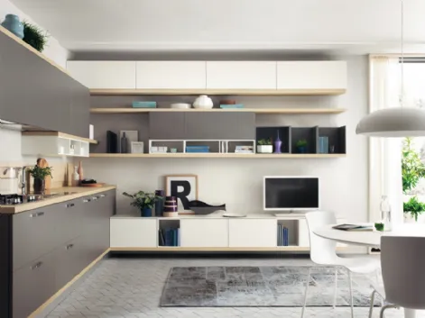 Parete Attrezzata Living Foodshelf in laccato Bianco e Frassino di Scavolini