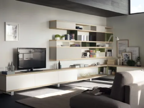 Parete Attrezzata Living Foodshelf in laccato Bianco, Tortora e finitura Frassino di Scavolini