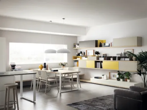 Parete Attrezzata Living Foodshelf in laccato Tortora e Giallo di Scavolini