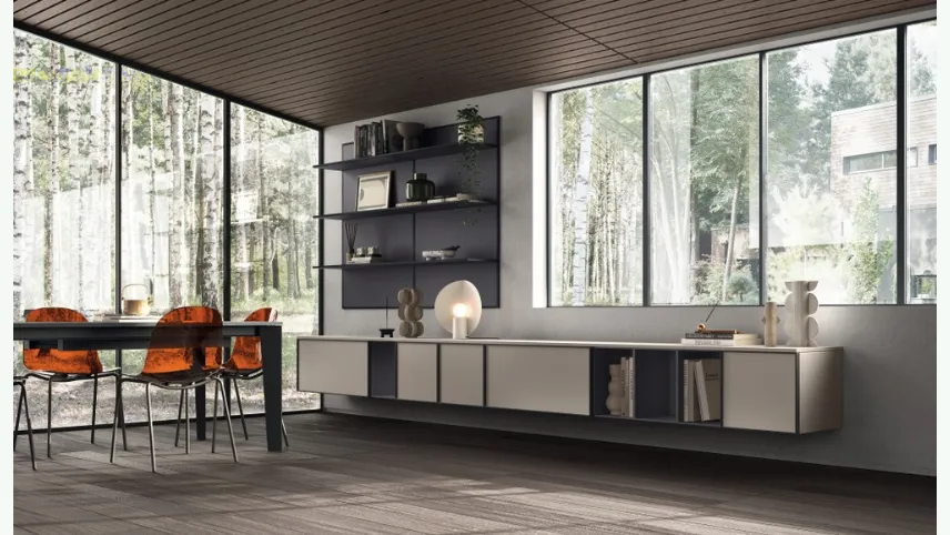 Parete Attrezzata Living Jeometrica in decorativo Soft Beige di Scavolini