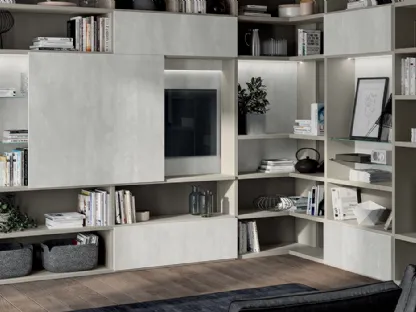 Parete Attrezzata Living Liberamente in decorativo Concrete Jersey di Scavolini