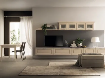 Parete Attrezzata sospesa Living Madeleine in Frassino Bianco Burro di Scavolini