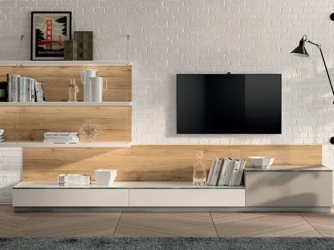 Parete Attrezzata Living Mood in laccato opaco Visone e Bianco Prestige di Scavolini