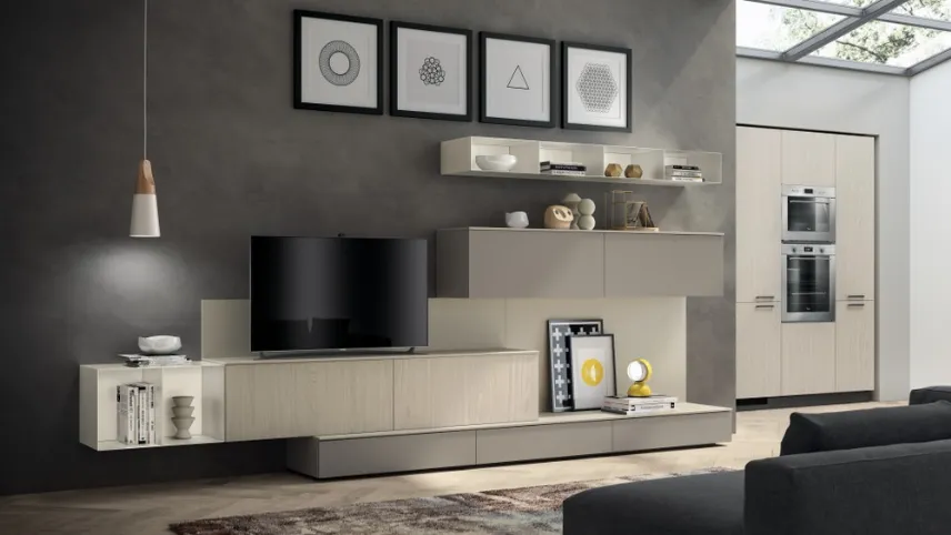 Parete Attrezzata Living Sax in decorativo Rovere e Laccato di Scavolini