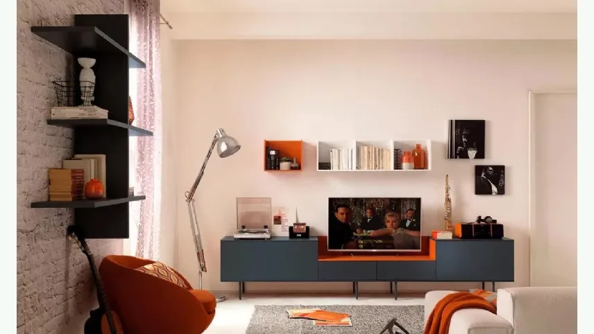 Parete Attrezzata in laccato grafite LV103 di Moretti Compact