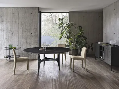 Tavolo Universe Rotondo con top in Rovere Carbone impiallacciato di Bontempi