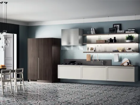 Cucina Moderna Carattere in laccato Grigio con armadio in Noce Saxony di Scavolini