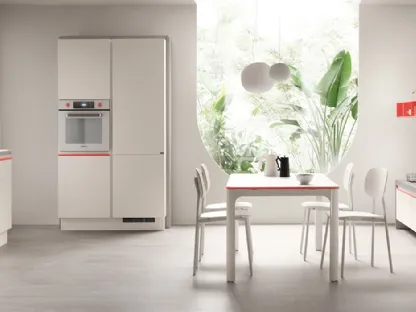 Cucina Moderna Dandy Plus Bianco puro e maniglia Rosso Corallo di Scavolini