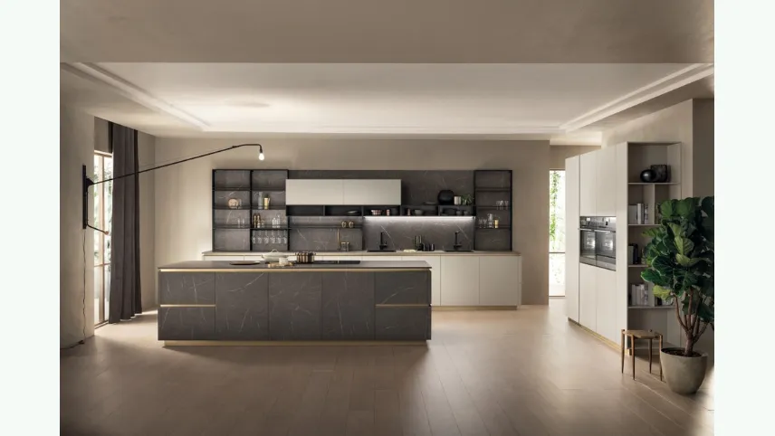 Cucina Moderna DeLinea in Pietra Grey e Grigio Chiaro di Scavolini