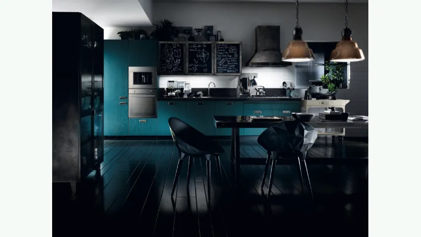 Cucina Moderna Diesel Social Kitchen 09 in Rovere laccato Tempera Indigo di Scavolini
