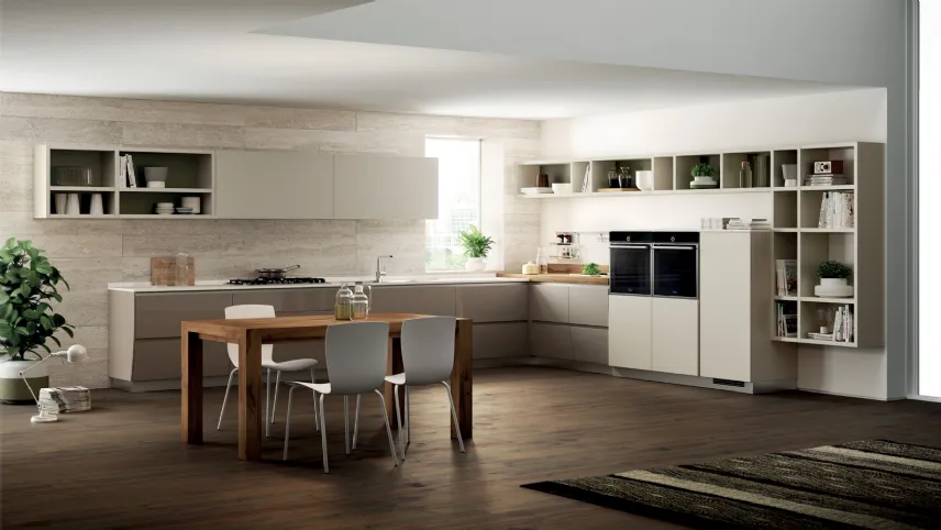 Cucina Moderna Flux Swing laccato lucido Visone ed opaco Tortora di Scavolini