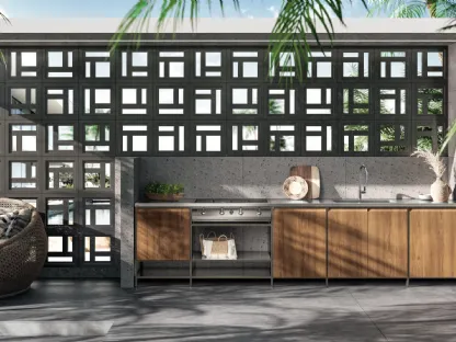 Cucina Moderna lineare in tek Formalia Outdoor 05 di Scavolini
