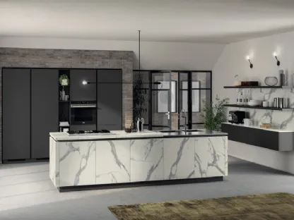 Cucina Moderna Liberamente in laminato Statuario e Grigio Ferro di Scavolini