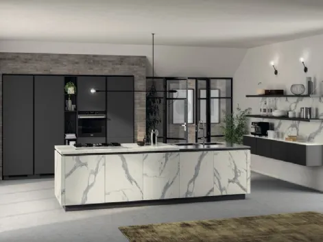 Cucina Moderna Liberamente in laminato Statuario e Grigio Ferro di Scavolini