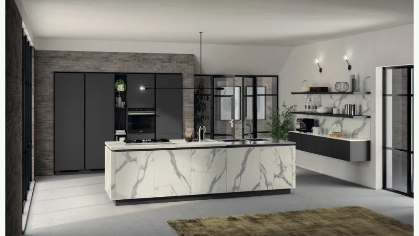 Cucina Moderna Liberamente in Statuario e Grigio Ferro di Scavolini