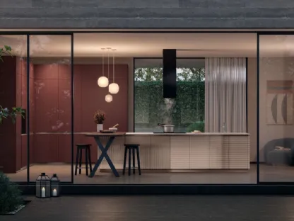 Cucina Moderna Lumina 03 in vetro dogato Pas Dosé e Fenix Rosso Jaipur di Scavolini